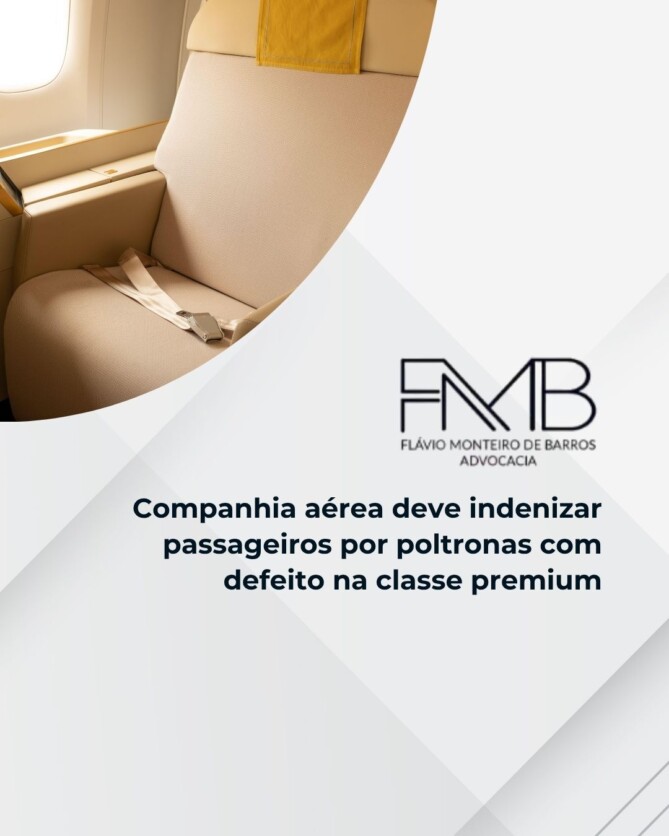 Companhia aérea deve indenizar passageiros por poltronas com defeito na classe premium A 2ª Turma Cível do Tribunal de Justiça do Distrito Federal e dos Territórios (TJDFT) condenou a Air France a indenizar três passageiros que viajaram na classe Premium em voo internacional com poltronas sem funcionamento do sistema de reclinação. O colegiado entendeu que a falha comprometeu a principal vantagem da categoria contratada e determinou o pagamento de R$ 2,5 mil a cada passageiro por danos morais. O pedido de ressarcimento de parte do valor das passagens, contudo, foi negado.